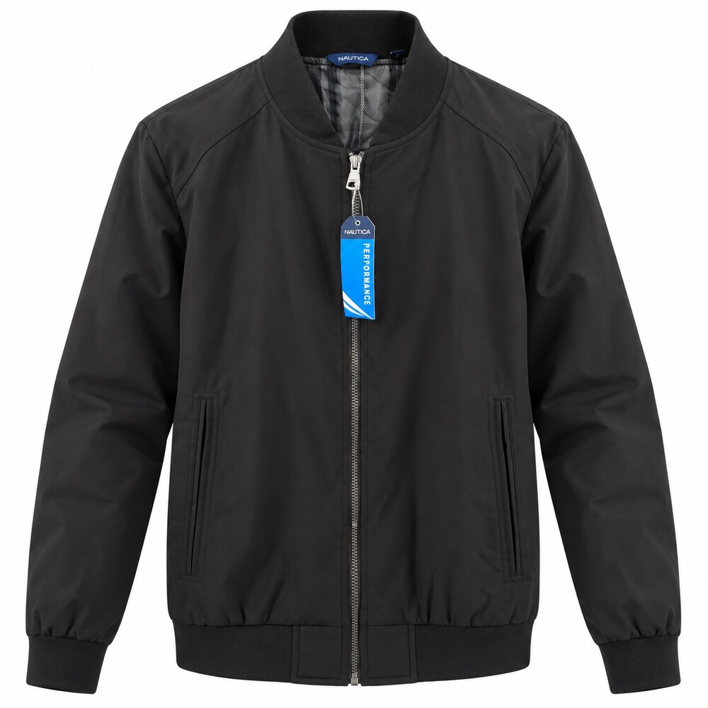 Nautica Performance Bomber Jacket Mens L Black Plaid Lined Windbreaker Zip NWT